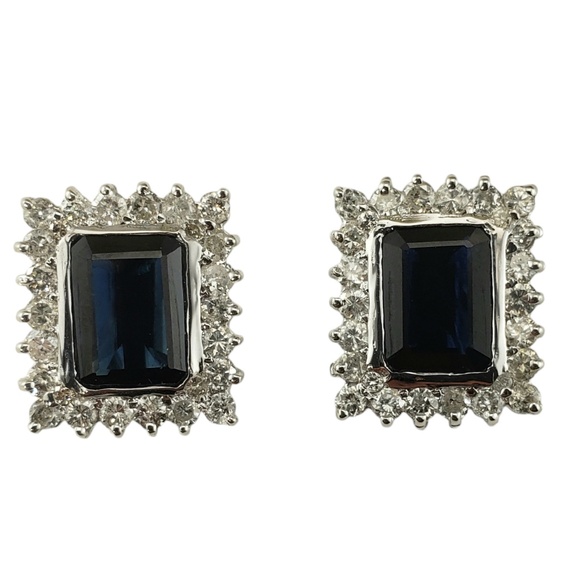 14 Karat White Gold Natural Sapphire and Diamond Earrings #18653 - Picture 1 of 7